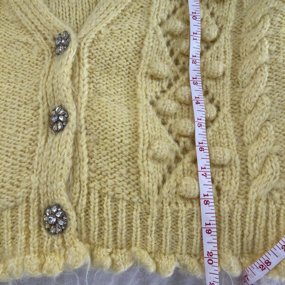 Dilvin Knit Bobble Yellow Cable Knit Jewel Buttons Scalloped Hem Cardigan M - Picture 11 of 15